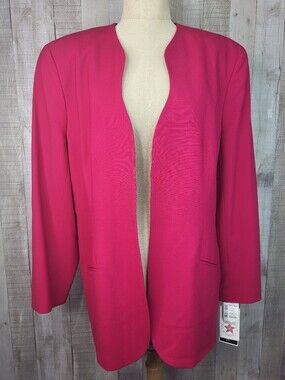 Paul Stanley Open-Front Hot Pink Wool Blazer Jacket. Ladies Size 16